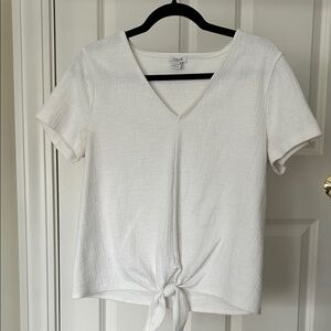 J.Crew White Tie-Hem V-Neck Short Sleeve Top - Lightweight Women's Tee